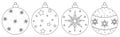 Set of Christmas decorations balls snowflakes stars black and white coloring vector illustration Royalty Free Stock Photo